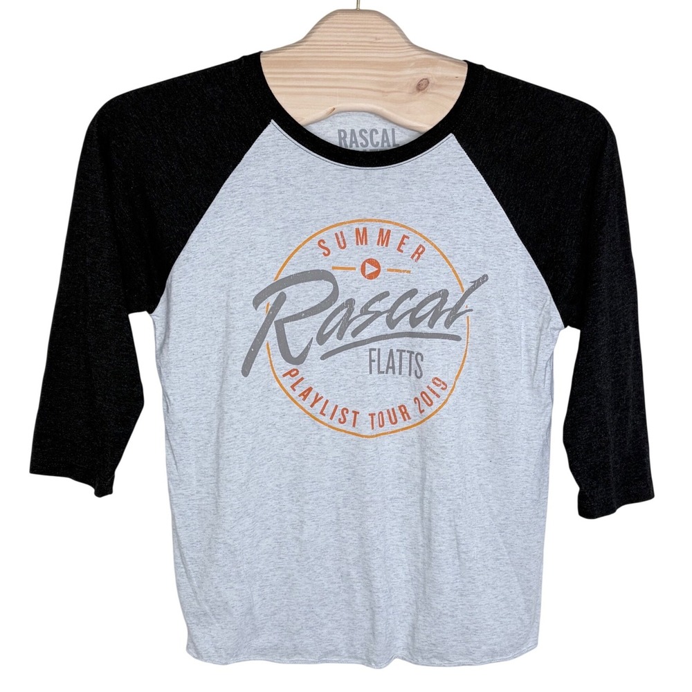 Rascal Flatts Baseball Tee Sz L Gray Summer Playlist Tour 2019 Raglan 3/4 Sleeve